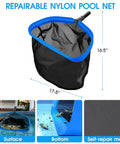 All In One 18 Inch Pool Cleaning Kit With Repairable Net And 18 Inch Round Brush 11 Inch Ultra Fine Mesh Skimmer Chlorine Floater And Handy Scrubber For Easy Debris Cleanup, nylon pool net 17.5x16.5 in