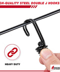 Close-up of heavy-duty steel double J hook from Beefy Outdoor Bungee Cord Set With 12 Heavy Duty Cords 72 Inch Long Double J Hooks