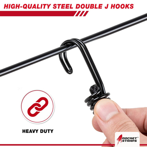 Close-up of heavy-duty steel double J hook from Beefy Outdoor Bungee Cord Set With 12 Heavy Duty Cords 72 Inch Long Double J Hooks