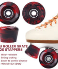 8 Pack 32x58 Quad Roller Skate Wheels with Bearing Installed and 2 Toe Stoppers for Double Row Skating, white skate shown