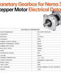 10 To 1 Planetary Gearbox For Nema 34 Stepper Motor With 10 Arcmin Backlash, technical data table and motor image