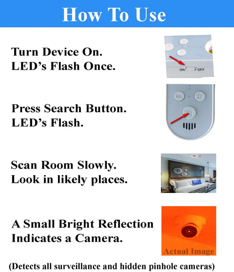 Instructions for using Pocket Hidden Camera Detector For Home And Travel Family Privacy Shield With Motion Sensor And Infrared Scan