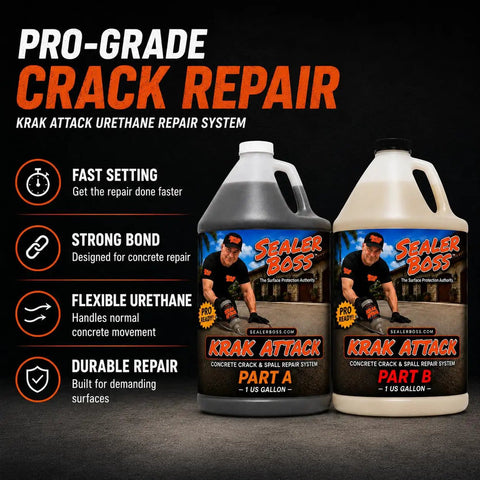 Fast Cure Urethane Concrete Crack Repair Kit For Driveways Garages And Patios Heavy Duty Two Part Mix that includes two 1-gallon bottles.