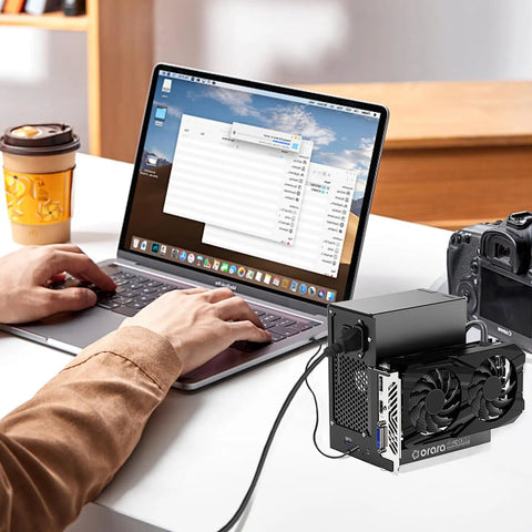 Next Level Thunderbolt 3 And 4 Egpu Dock For Laptops connecting to a laptop showcasing high-speed performance.