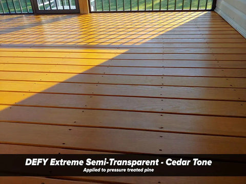 All In One Wood Stain And Sealer For Outdoor Wood Projects Semi Transparent Waterproof Finish In Cedar Tone Protects All Wood Types From Moisture Prevents Graying Extends Exterior Wood Life 1 Gallon on deck floor