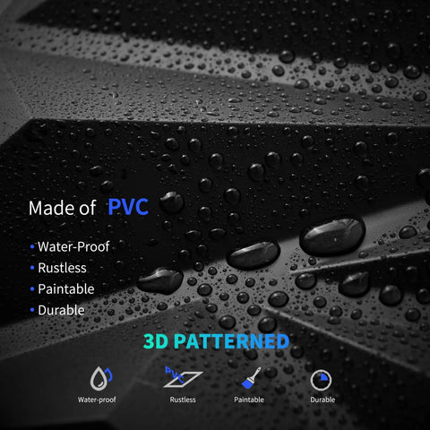 Close-up of wet 33 Pack Dope 3D Diamond Wall Panels For Interior Decor With PVC Flower Texture Easy DIY Accent Wall Panels, black 12x12 in.