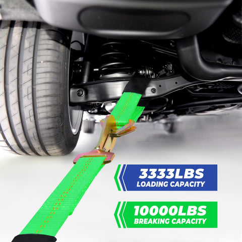 Heavy Duty Car Trailer Tie Down Straps With Snap Hooks And Ratchet Straps For Cars, Trucks, And UTVs, 10000 Lb Break Strength
