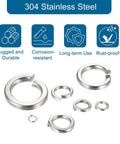 Split Lock Washer Kit In M2 M3 M4 M5 M6 M8 M10 Sizes, 490 Pieces, Stainless Steel 304, Rust Resistant White Finish, Your Go To Hardware Washer Set For Screws And Bolts, assorted split washers