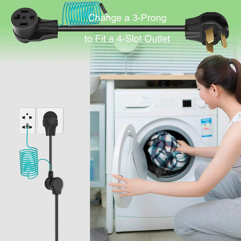 No Fuss Dryer Plug Converter Adapter 14-30R Female To 10-30P Male With Ground Wire, woman using dryer next to converter