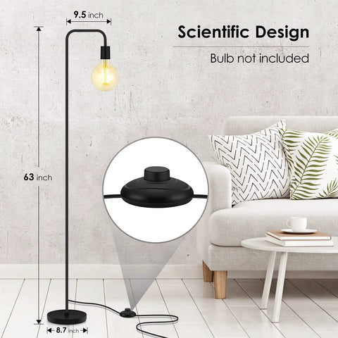 Industrial 63 Inch Metal Floor Lamp With E26 Socket On Off Footswitch ETL Listed Modern Minimalist Vintage Mid Century Vibe