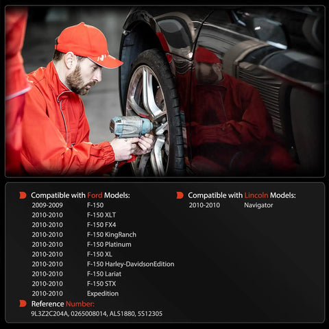 Mechanic working on a tire, highlighting Straight Swap Set Of Two Front Left Right Abs Wheel Speed Sensors For Ford F 150 Lincoln Navigator Expedition 2009 To 2010 Plug And Play Anti Lock Braking System Direct Bolt On Replacement.