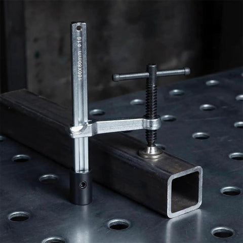 Four Pack Welding Clamp Set With T Handle Pro Grade 6.5 Inch Opening And 3.25 Inch Throat Fits Five Eighths Inch Welding Table Holes