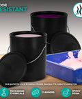 Black all plastic paint can set two pack gallon buckets with metal handles and airtight lids rust proof for DIY projects