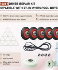 Beefed Up Five Wheel Dryer Repair Kit 4392067 with WPW10314173, showing rollers, belt, idler pulley for Whirlpool dryers.