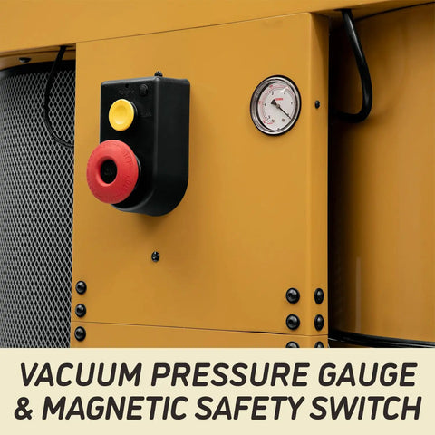 Vacuum pressure gauge and magnetic safety switch on Cyclone Dust Collector With 1 Micron HEPA Filter, 3 HP, 230V Single Phase