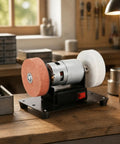 Damn Near Perfect Compact Workbench Featuring Ball Bearing Rollers Designed For Desktop Grinding Machines And Serious Home Repair Shops Built To Crush Heavy Tasks Reliably, with twin abrasive discs.