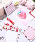 Strawberry Themed Stationery Set With 12 Cute Pens And 6 Strawberry Sticky Notes, A Perfect Gift For Women Students Nurses Teachers Coworkers On Valentines Or Baby Shower, Fun Colorful Office School Supplies, featuring pens and sticky notes
