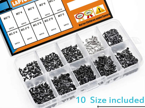 Premium 500 Piece Laptop Screw Kit For Notebook Repair With M2 M2.5 And M3 Sizes Includes M2 Ssd Hardware in organized box.