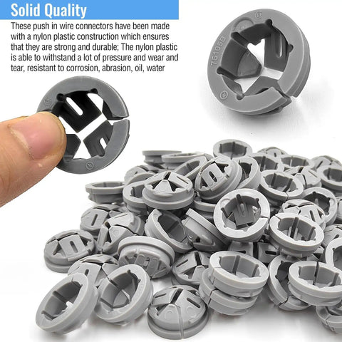 Big Bundle 150 Piece Nylon Push-In Wire Connectors For Electrical Boxes, Non Metal Knockout Plugs And Junction Box Fittings Perfect For DIY Conduit Work And Heavy Duty Cable Management Projects gray nylon knockout plugs pile