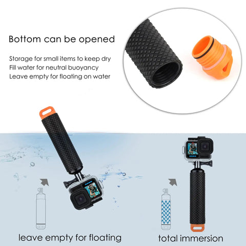 GoPro Hero Waterproof Case With Floating Hand Grip 196ft Depth Rated Underwater Housing with bottom cap and floating feature