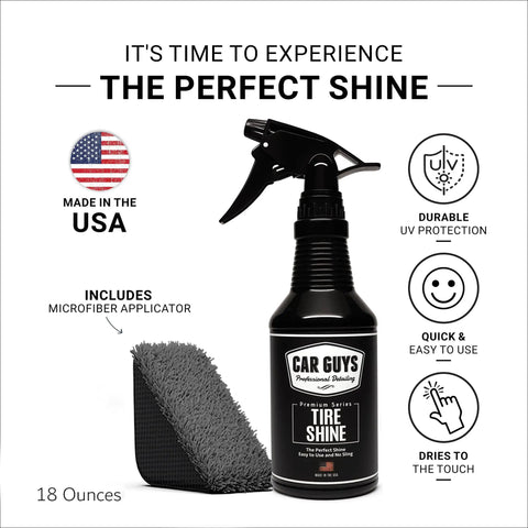 Deep Black Tire Shine Spray With Long Lasting Tire Dressing No Sling And Dries To The Touch 18 Oz Kit With Applicator