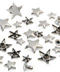 Dope 200 Sets Leather Rivets Kit With Star Studs For Leather Crafting And Repair Ideal For Jackets Shoes Bags Belts Purses And More Includes 2 Rivet Tools And Clear Storage Box showing star-shaped metal rivets