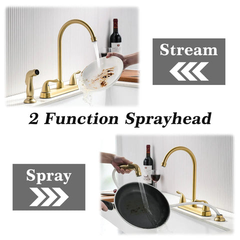 Gold Kitchen Faucet With Side Sprayer And High Pressure Sprayer 8 Inch High Arc 360 Degree Rotating Spout Centerset RV Sink Faucet in action