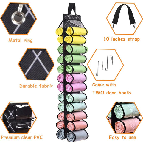 24 Compartments Legging And Shirt Storage Hanger Foldable Closet Organizer with metal ring and door hooks