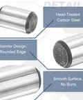 Close-up of 5 Pcs Carbon Steel Dowel Pins 5/16 Inch By 1/2 Inch Round Rods showing chamfered edge, smooth steel surface, and head-treated.