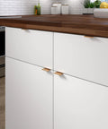Kitchen cabinets with 1-Inch Center-To-Center Satin Gold Modern Cabinet And Drawer Edge Pull Handle, wood countertop