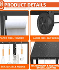 32x20IN Double Shelves Grill Table Movable Outdoor Grill Cart with paper holder, wheels, hooks, and waterproof coating