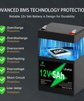 12V 5Ah Rechargeable LiFePO4 Battery Replacement For Garage Door Openers And Home Security Systems with BMS Protection