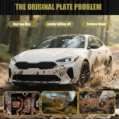 Heavy Duty Engine Splash Shield For Kia K5 2021 To 2025 Underbody Skid Plate Guard showing damaged components from poor protection.