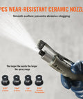 Powerful 10 Gallon Sandblaster Kit With 125 PSI Pressure ceramic nozzles spraying with glove-covered hand close-up