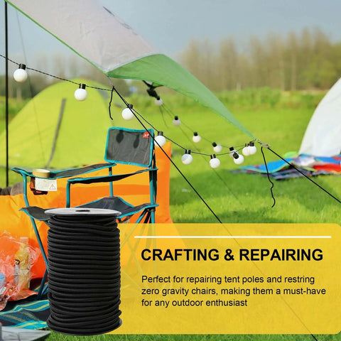 Heavy-Duty Bungee Cord Roll 0.25 Inch By 100 Feet For Tents, Kayaks, Tie Downs And DIY Repairs in camping setup