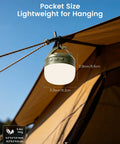 Rechargeable Camping Lantern With 5000mAh Battery hanging on tent with dimensions 3.2x2.6 inches, suitable for emergencies and power outages.