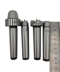 Heavy Duty MT2 Morse Taper Live Center And Drive Set For Wood Lathes showing four precision tips and ruler.