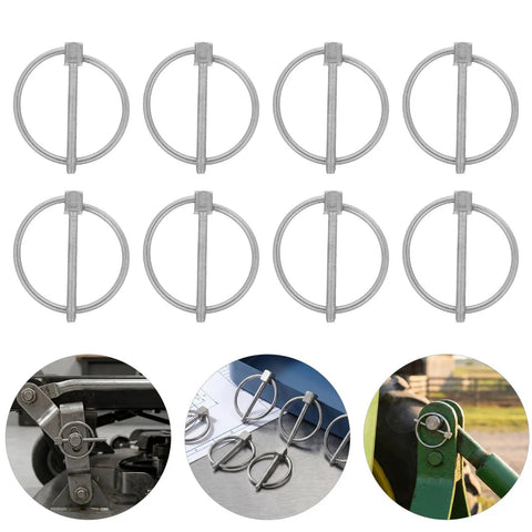 8pc Stainless Steel Linch Pin Kit With Burr Free Finish For Lawn Mowers Kayaks Trailers And Farm Gates Easy And Safe Installation All Weather Tough And Universal Fit, 8 pins on white