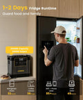 Top Shelf Portable Power Station And Solar Generator Bundle With 2150Wh LiFePO4 Battery Plus 200W Solar Panel in kitchen powering fridge.