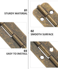 Close-up images of Six Piece 150 Mm Metal Piano Hinges In Vintage Bronze, highlighting sturdy material and smooth surface.