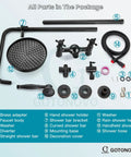 Exposed Wall Mount Shower Faucet Set With 8 Inch Rain Showerhead Brass Handheld Spray Double Cross Handles Oil Rubbed Bronze Finish 2 Function Diverter Top Notch Brass Construction package contents displayed.