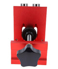 Heavy Duty Pocket Hole Jig Kit With Dual Scale Sliders And Precision 15 Degree Angle For Knockout Cabinet Joints. Front view of red steel frame.