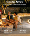 12 Inch Cordless Portable Fan With Metal Blade, 360 Degree Tilt, 24 Hour Run Time by poolside campfire scene