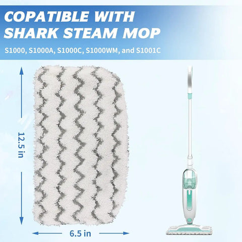 Image of Six Pack Thickened Steam Mop Replacement Pads for S1000 series showing mop pad dimensions and compatible steam mop model.