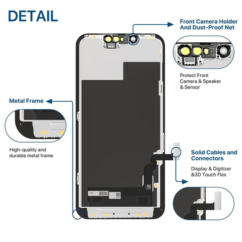 LCD Display Replacement Kit With Frame And Digitizer For 13 Series 6.1 Inch Full Assembly, showing detailed components and connections.