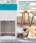 Heavy Duty Automatic Dog Feeder With Transparent Gravity Door And Fifteen Pound Capacity, placed near a kitten and puppy.