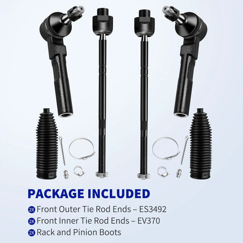 Front Tie Rod End Kit For Silverado 1500 And Sierra 1500 1999 2006 Fits 2WD Rack Steering Includes 4 Inner Outer Tie Rod Ends With Boots EV370 ES3492 6 Pc Ready To Roll For Rack Steering And Suspension Repair package components displayed.
