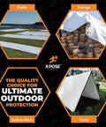 Ultra Thick White Poly Tarp 6 Ft By 30 Ft covering field, storage stack, and tent setup for outdoor protection.