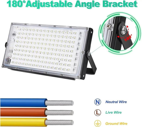 Security Lights Outdoor Flood Light Led Spotlights Outdoor Lighting Le with 180° adjustable angle bracket and wiring.