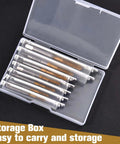 Kickass 7pc Micro Tap Drill Kit High Speed Steel Metric Plug Threads M2 To M6 Compact storage box with clear case and drill bits.